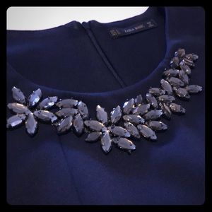 Zara Navy Scuba 3/4 Sleeve Dress w/ Rhinestones